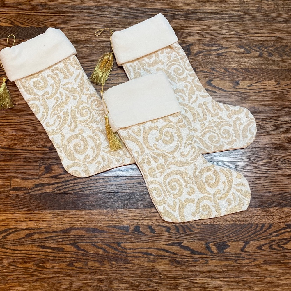 Hudsons Bay Cream and Gold Christmas Stockings NWOT